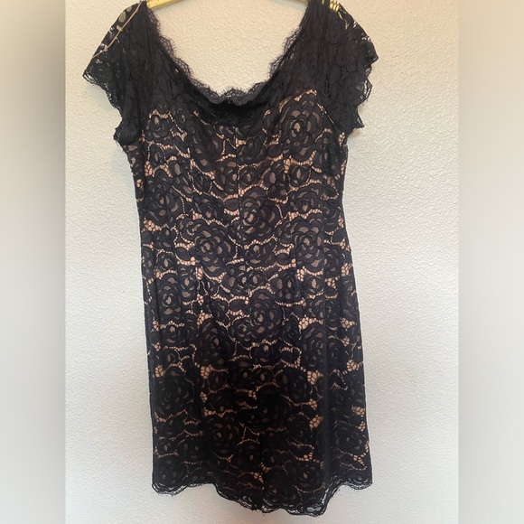 Adrianna Papell Lace Navy Dress with nude slip size 16 - Picture 2 of 9